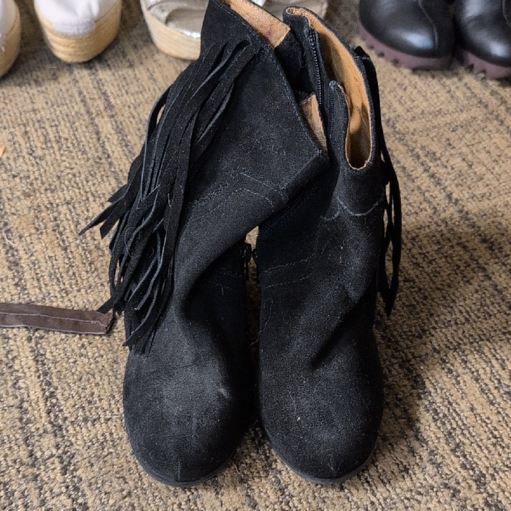 Jeffrey Campbell Black Fringe Ankle Boots